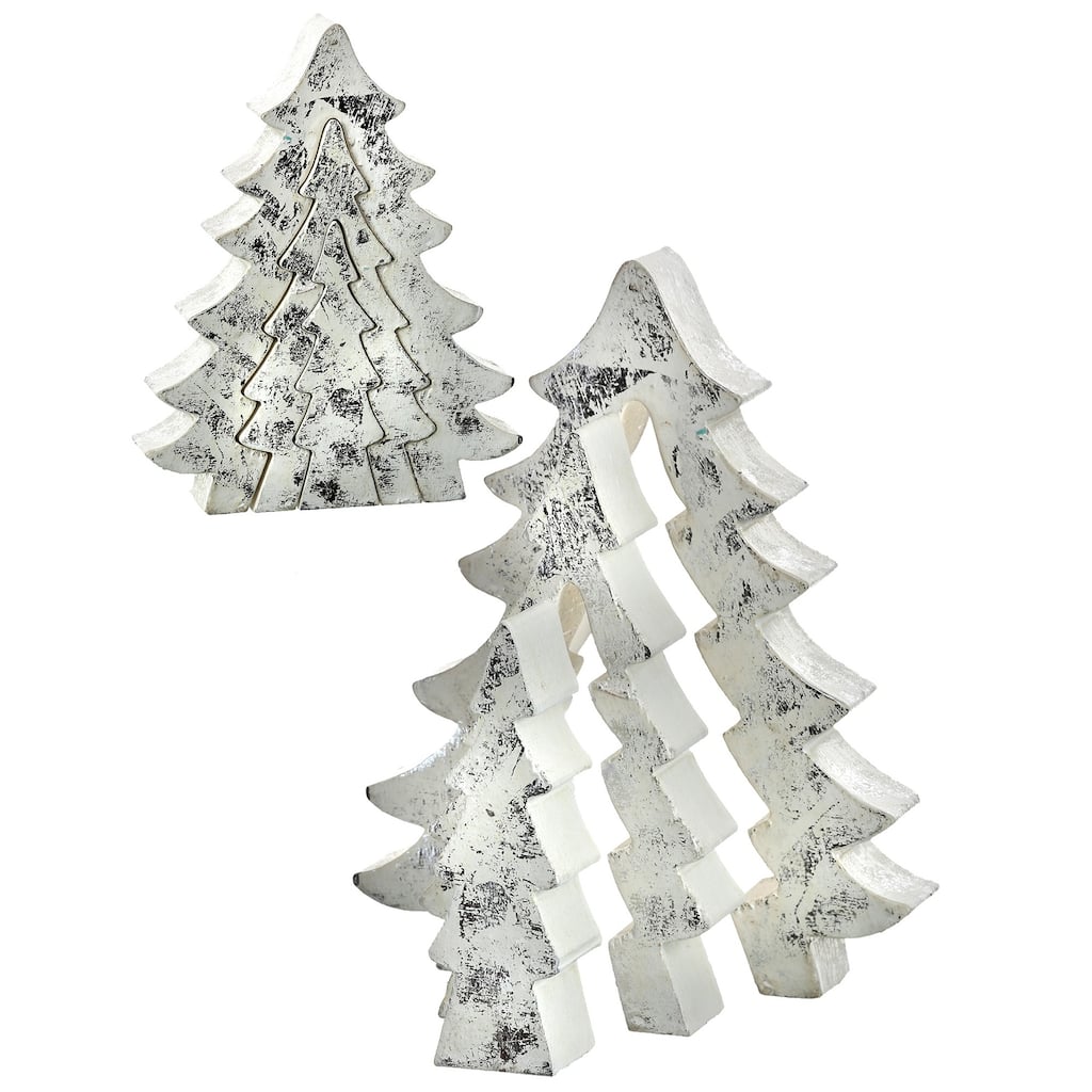 8" Silver Washed Christmas Tree Puzzle Set