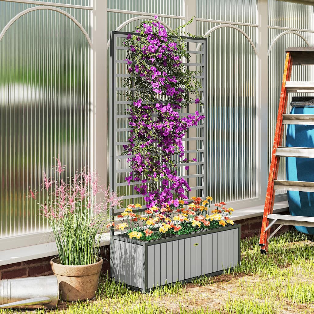 Outsunny Wooden Raised Garden Bed with Trellis, Removable Pots, Raised Planter Box for Climbing Vines, Vegetables, Flowers.
