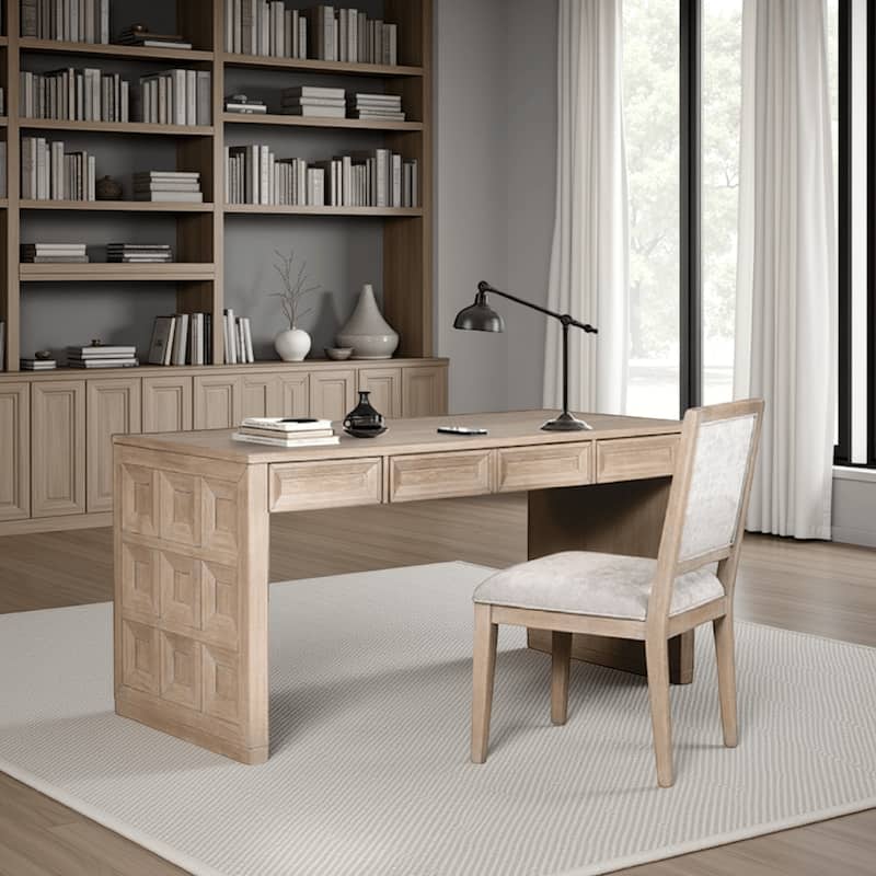 Kizie Writing Desk, 4 Drawers, Tawny Brown Wood, Rectangular 60 Inch