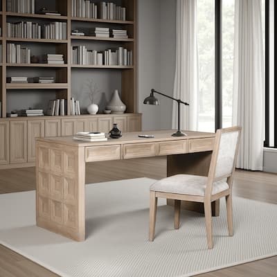 Kizie Writing Desk, 4 Drawers, Tawny Brown Wood, Rectangular 60 Inch