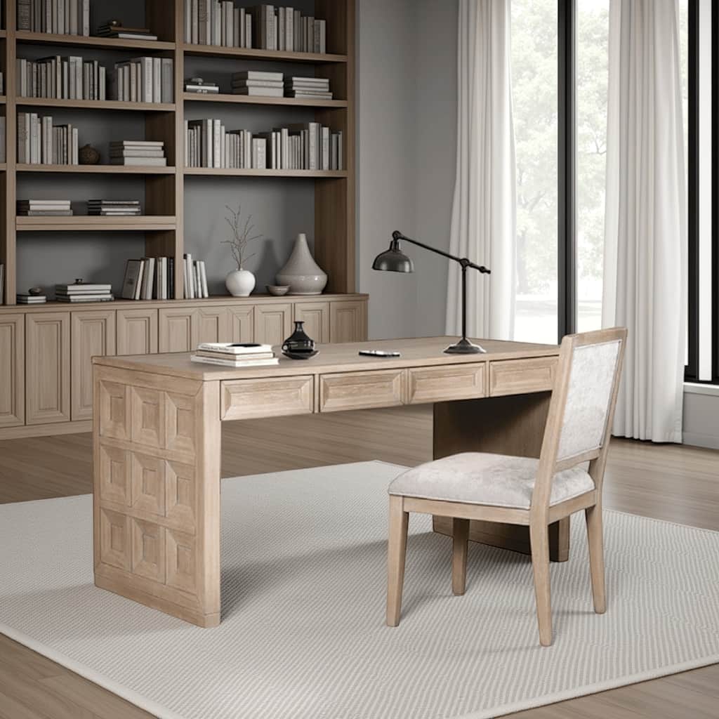 Kizie Writing Desk, 4 Drawers, Tawny Brown Wood, Rectangular 60 Inch