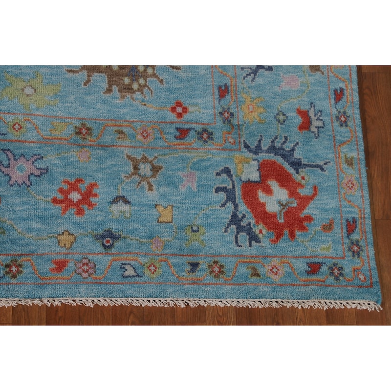 All-Over Blue Oushak Area Rug Handmade Wool Carpet - 7'7" x 10'5"