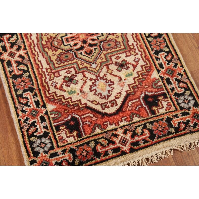 Geometric Heriz Serapi Indian Rug Handmade Beige Foyer Wool Carpet - 2'0"x 3'0"
