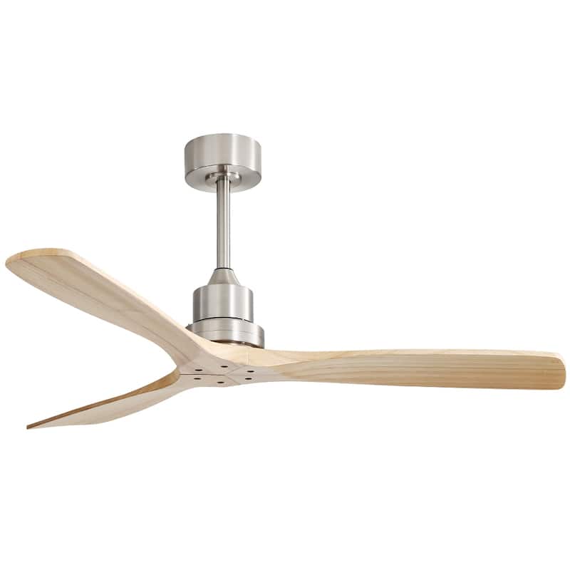 Sofucor 52" Indoor Wood Ceiling Fan Light with Remote, Integrated Light Optional - 5247 without Light - Nickel and Burlywood Blades