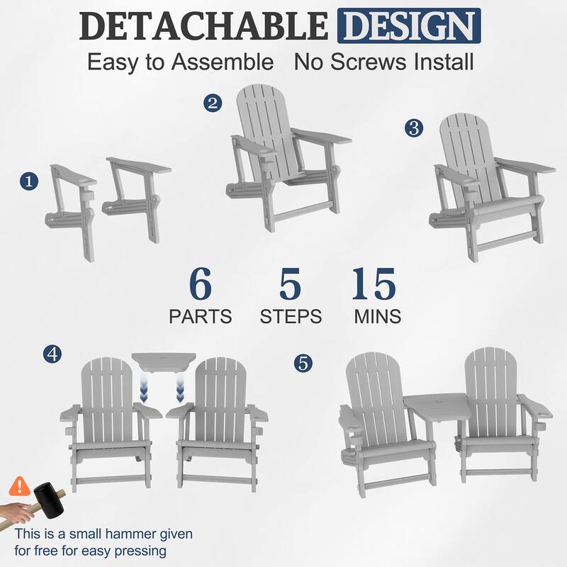 Outdoor All Weather Adirondack Chairs with Movable Footrests, Set of 5/3.