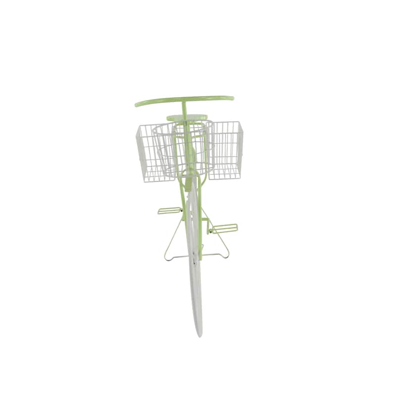 Metal Bike Indoor Outdoor Plantstand with Basket and Saddle Bag Planters - Green - Roche River Decor - 22"W x 63"L x 35"H