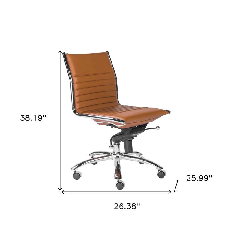 HomeRoots Brown Faux Leather Seat Swivel Adjustable Task Chair Leather Back Steel Frame