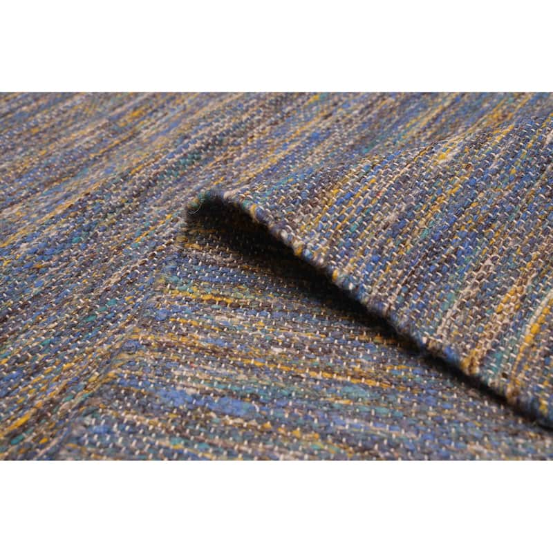 ECARPETGALLERY Flat-Weave Nevada Dark Blue Wool Kilim - 7'10 x 9'10
