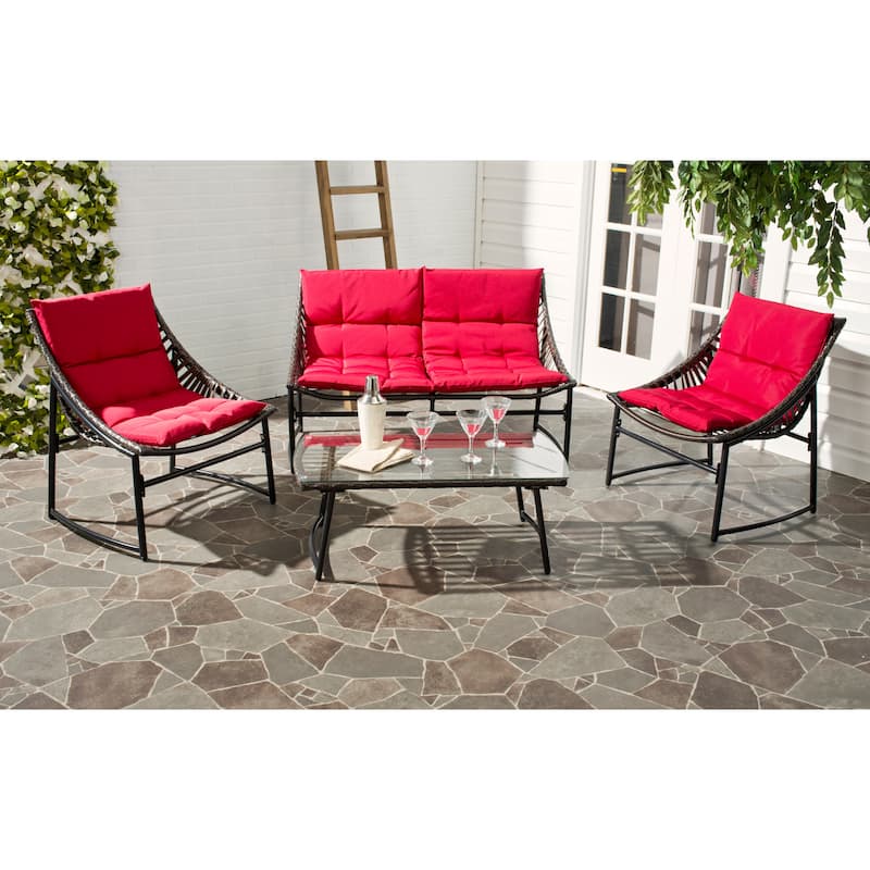 SAFAVIEH Outdoor Hildrun Rattan 4-Piece Set - 28W x 30D x 50H - Brown/Red