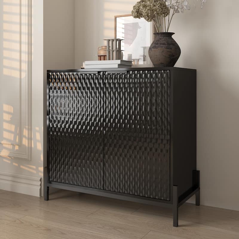 Clihome Modern Glossy Storage Accent Cabinet Sideboard