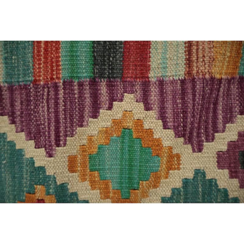 Hand Woven Oriental 100% Wool Carpet Southwestern Tribal Green Kilim Runner Rug - 9' 6'' X 2' 9''