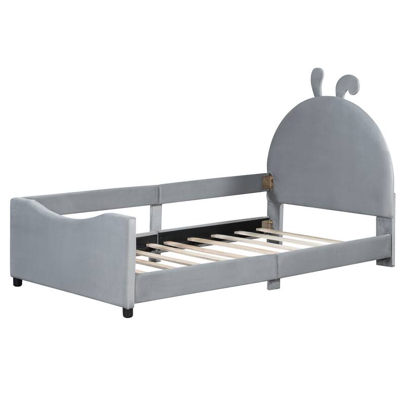 Twin Size Upholstered Daybed with Rabbit Ear Shaped Headboard for Home Office