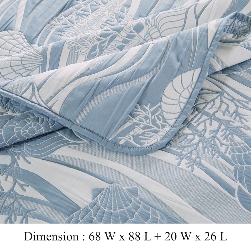 Doz 2pc Twin Size Coverlet Set, Coastal Matelasse, Tidal Blue, White