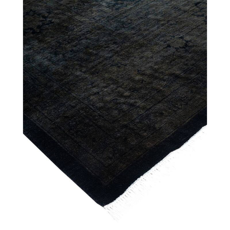 Overton Hand Knotted Wool Vintage Inspired Modern Contemporary Overdyed Black Area Rug - 10' 0" x 19' 4"