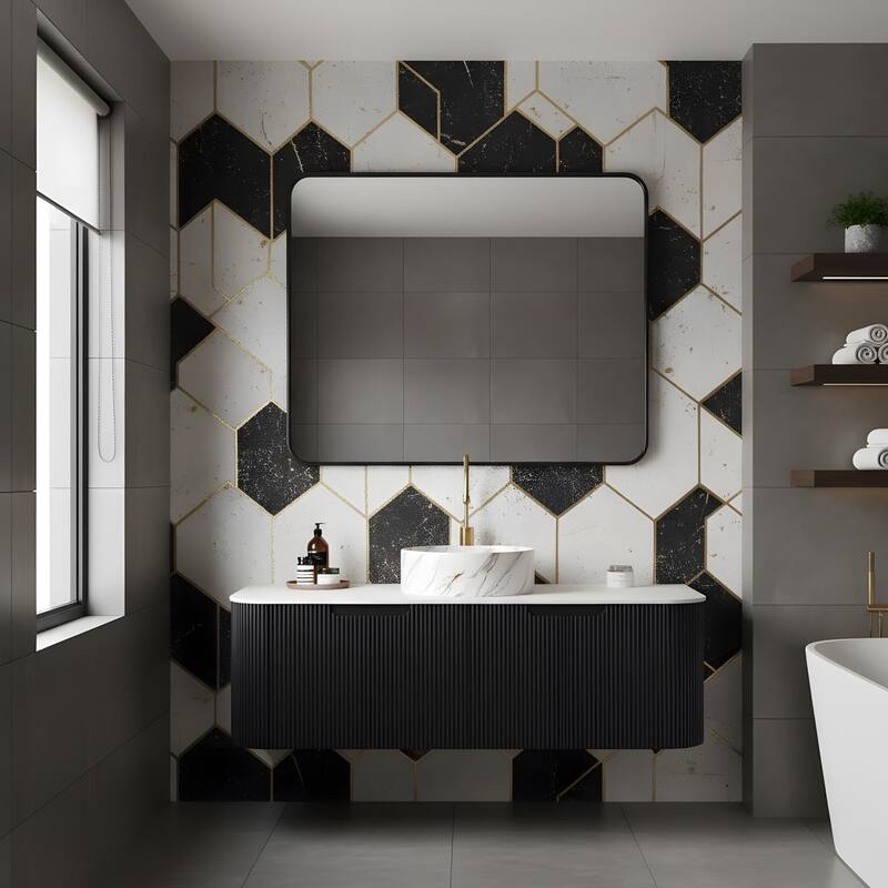 Floating Bathroom with Round Ceramic Basin and Storage Drawer