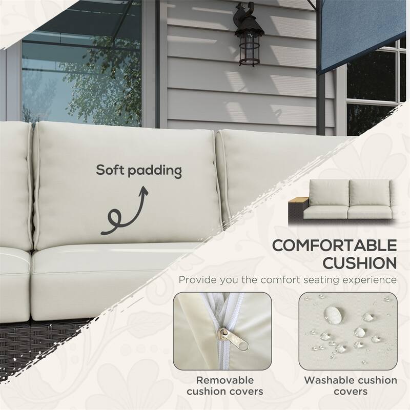 Three-Seater Outdoor Rattan Sofa with Thick Cushions and Water-Resistant Patio Couch for Garden - 89" W x 27.5" D x 28.25" H