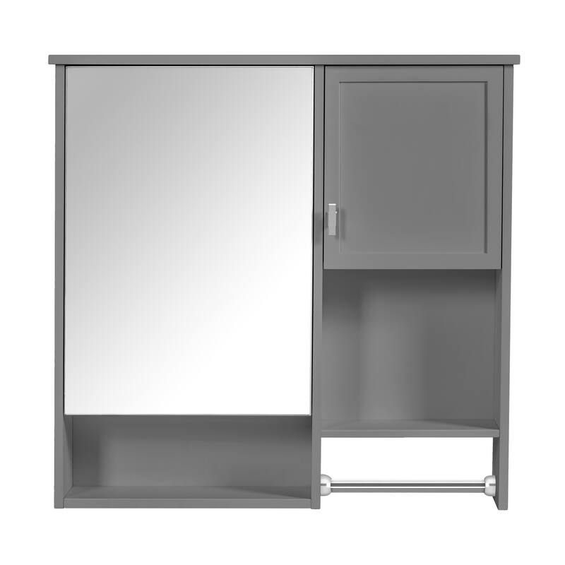 Roomfitters 29x28 Inch Modern Wall Mounted Medicine Cabinet, Mirror Storage Organizer with Integrated Towel Bar, Gray