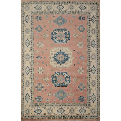 Hand Knotted Oriental 100% Wool Carpet Traditional Geometric Pink Kazak Area Rug - 11' 10'' X 9' 0''