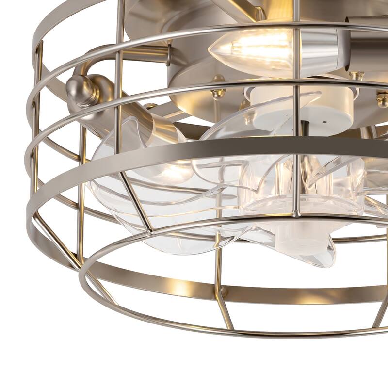 12" Low Profile Enclosed Cage Ceiling Fan with Light and Remote