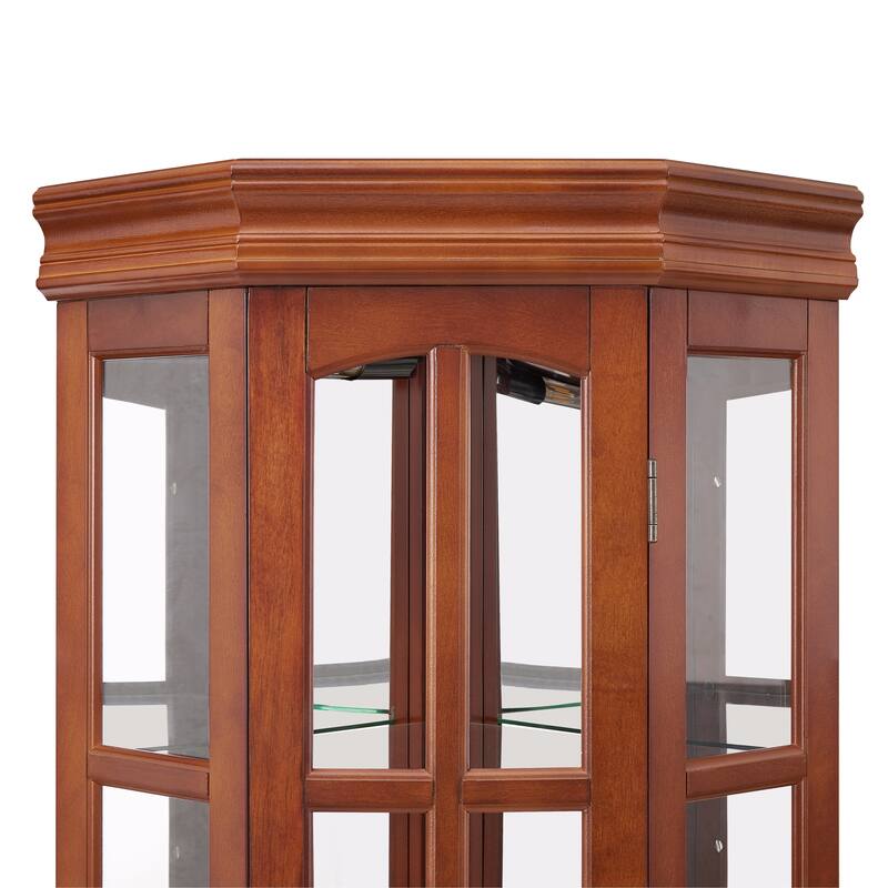Lighted Curio Display Cabinet, China Cabinet with Tempered Glass Doors & Adjustable Shelves, Freestanding Glass Display Case