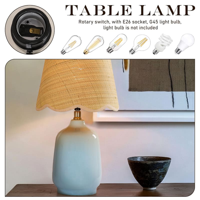 Rustic Ceramic Accent Table Lamp with Raffia Shade