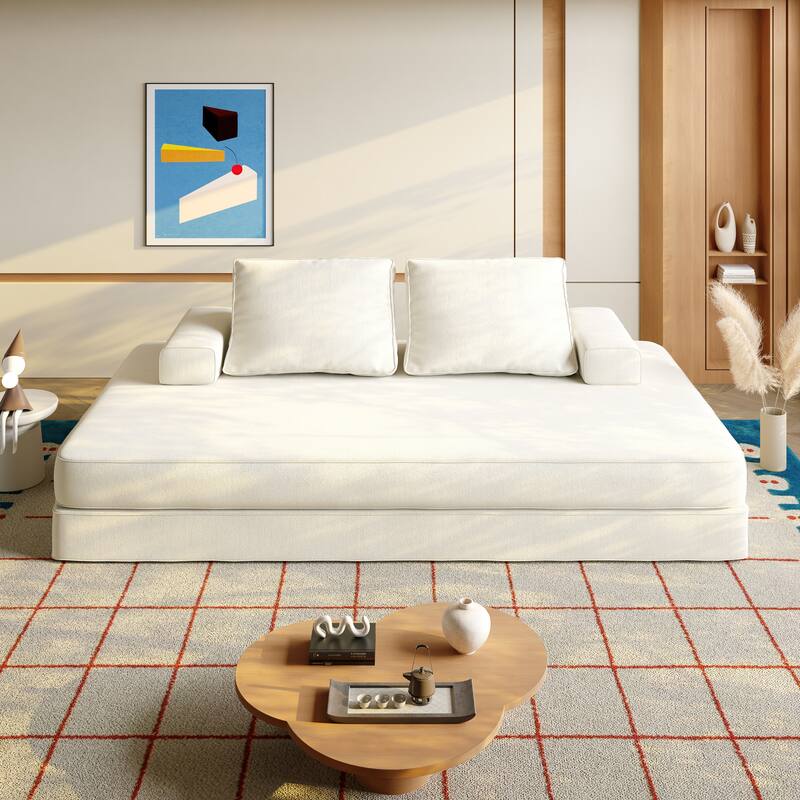 GDFStudio - 86.6" Multifunctional Chenille Upholstered Convertible Sofa Bed with 2 Removable Backrests & Soft Pillows