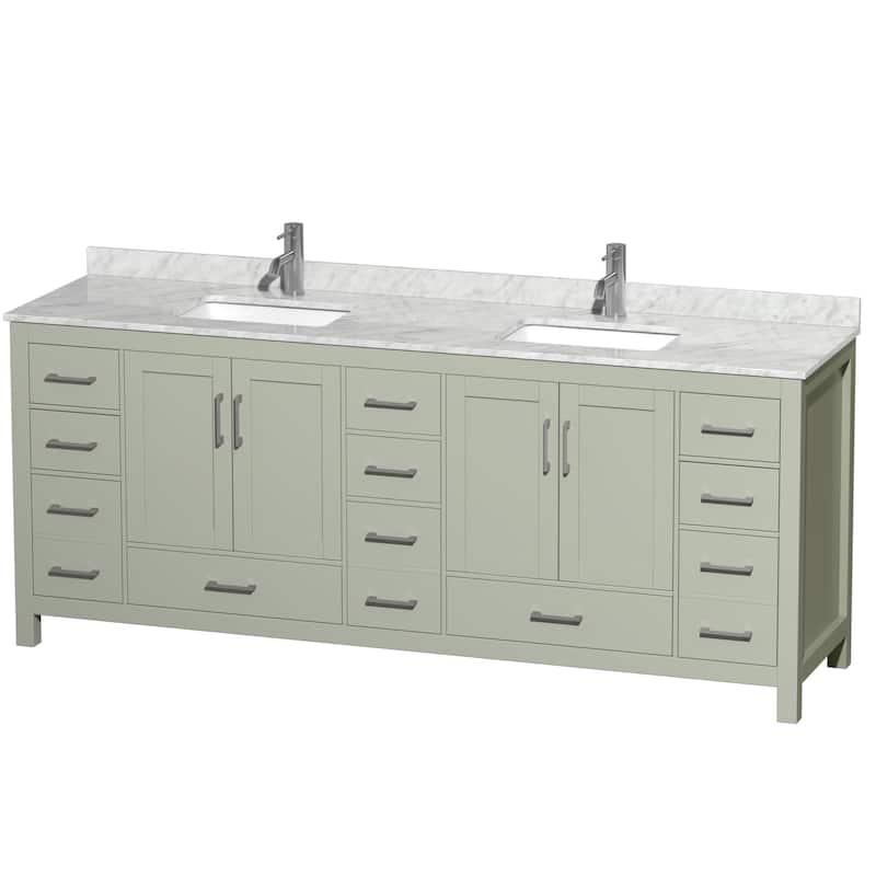 Wyndham Collection WCS141484DUNSMXX Sheffield 84" Free Standing Double - Light Green / Brushed Nickel Hardware - Painted