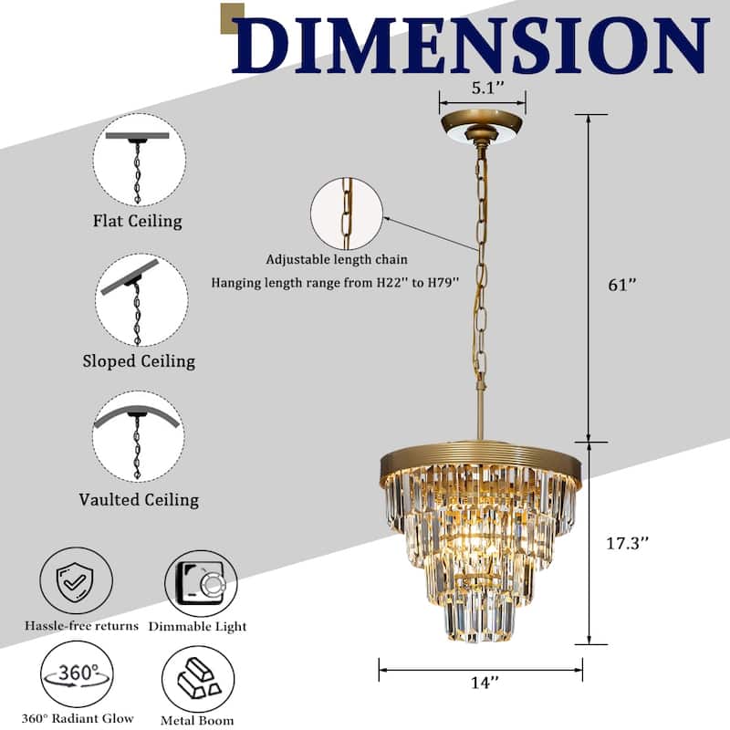 CraftHome 3-Light Elegant Tiered Antique Gold Mini Crystal Chandelier