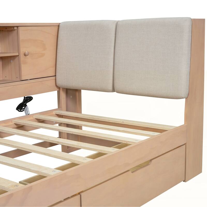 L-shaped Daybed Corner Bed with Storage Bookcase and USB Charging Ports