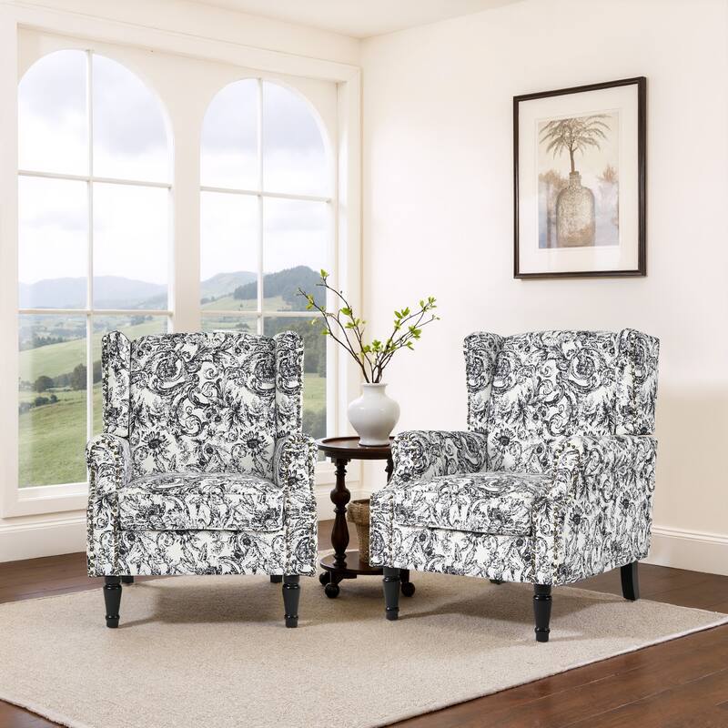 Set of 2 Patterned Upholstered Accent Chair for Living Room