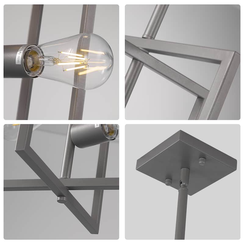 Industrial Lantern Chandelier, 4-Light Modern Geometric Semi Flush Mount Ceiling Light Fixture
