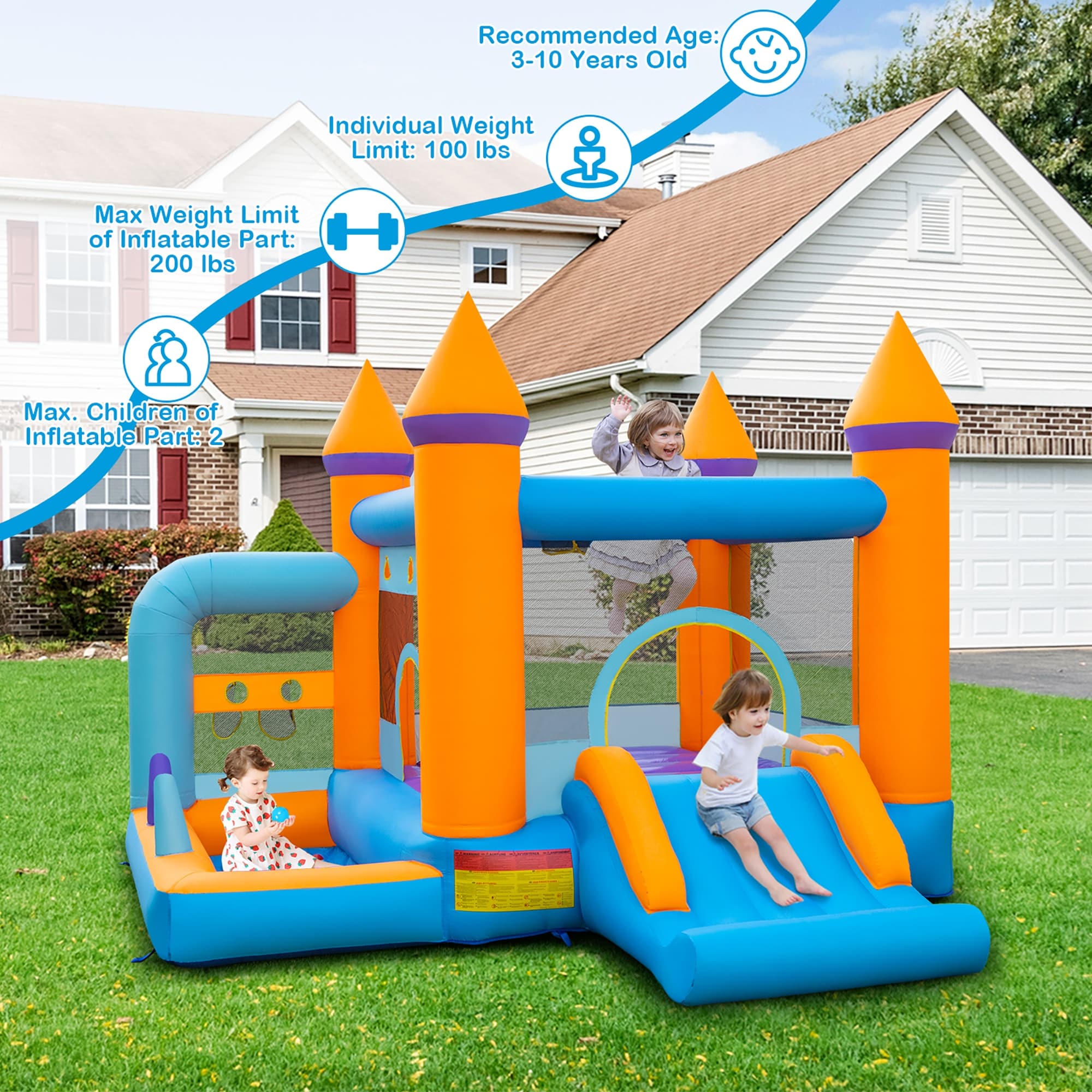 Costway 5 in 1 Inflatable Bounce Castle Kids Jumping Bouncer with
