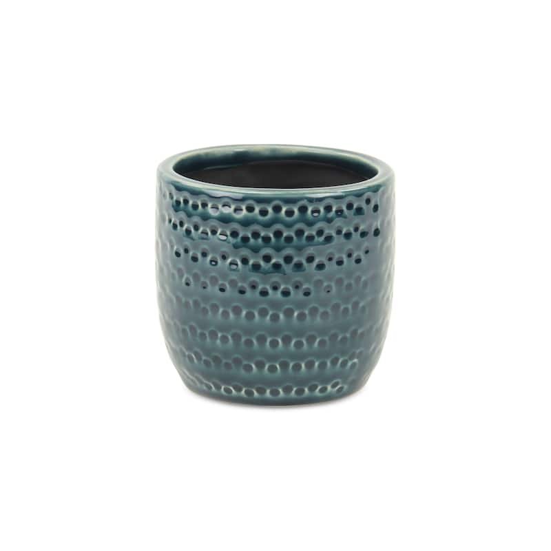 Attollo Navy Blue Ceramic Dotted Pattern Pot
