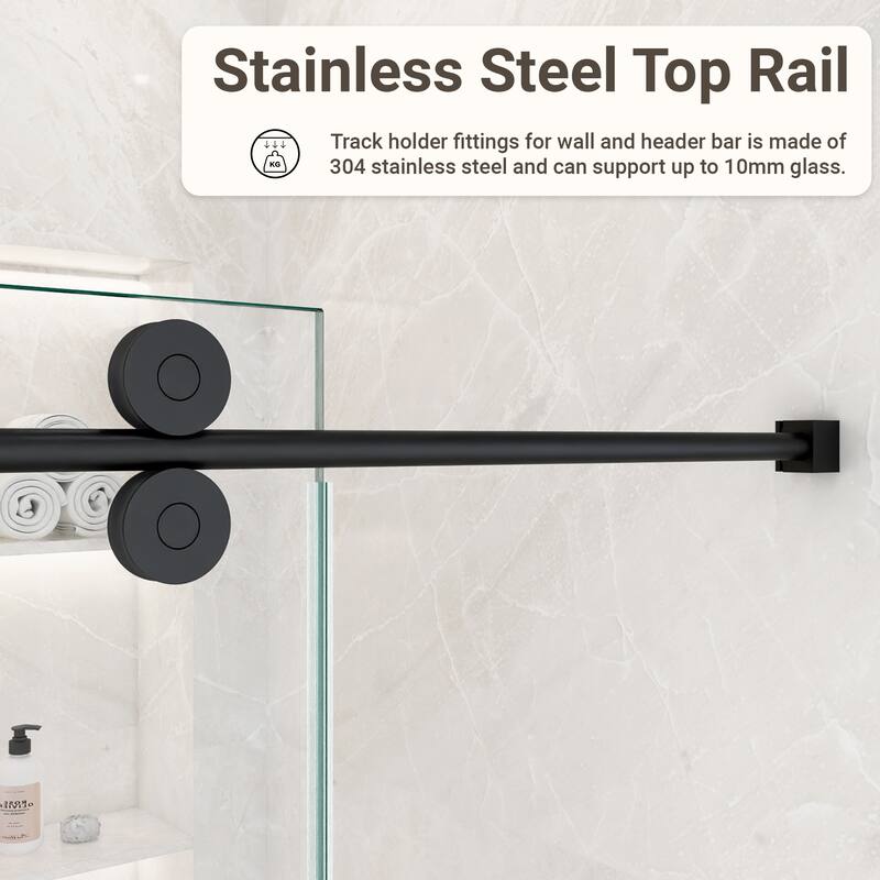 GDFStudio - Modern America Design Frameless Single Sliding Shower Door with 5/16" SGCC Tempered Glass & Stainless Steel Hardware