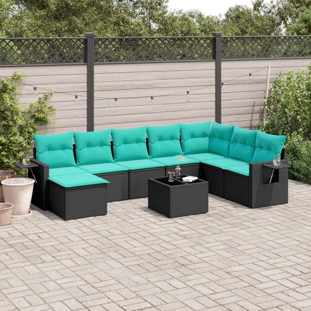 vidaXL Patio Sofa Set with Cushions Outdoor Conversation Furniture Poly Rattan - 24.4 x 24.4 x 27.2