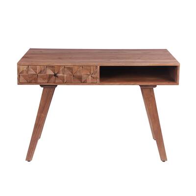 45 Inch Handmade Wood Desk with 3D Accent Drawer in Oak Brown