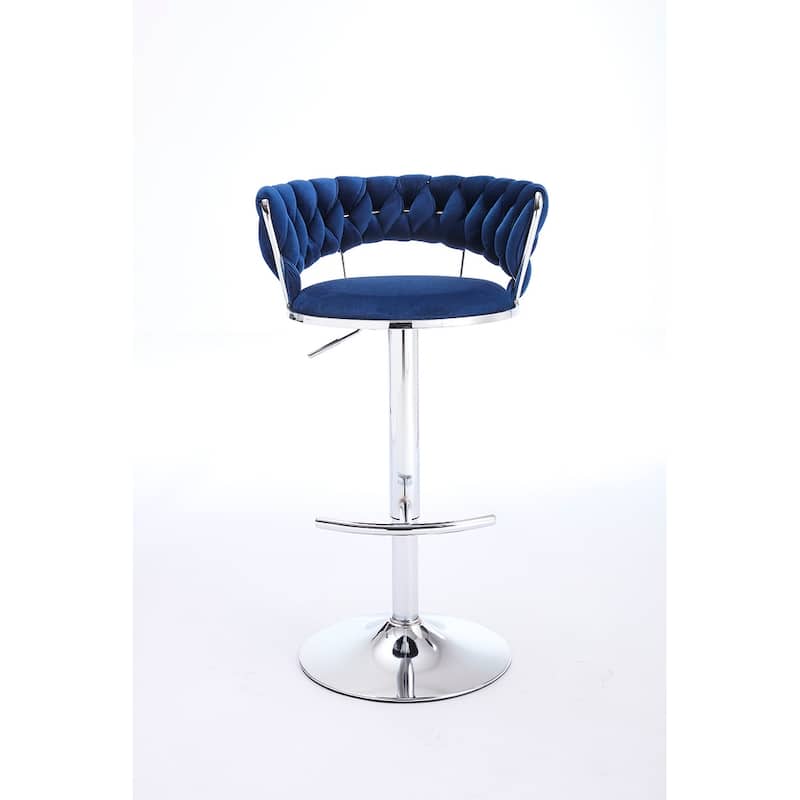 Adjustable Height Velvet Bar Chairs with 360° Swivel, Chrome Legs and Footrest, Contemporary Barstools for Dining or Counter Use
