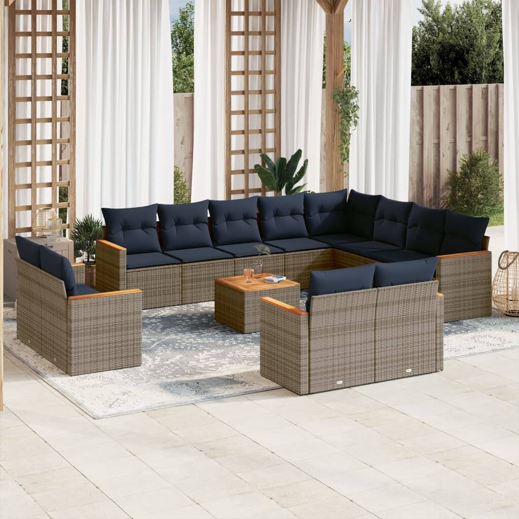 vidaXL 12/13 Piece Patio Sofa Set with Cushions Black/Gray Poly Rattan - 24.4 x 24.4 x 27.2