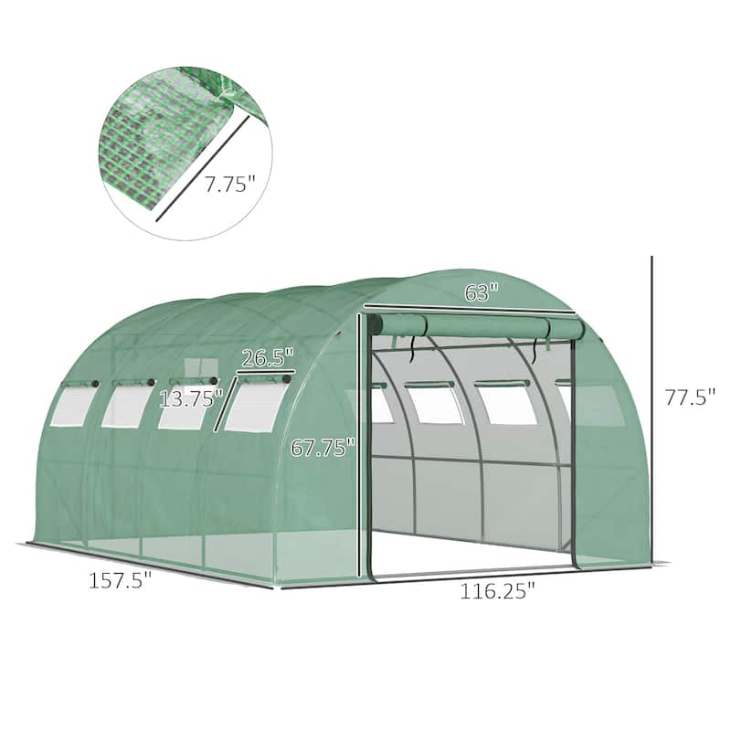 Outsunny 13' x 10' x 6.5' Walk-in Tunnel Greenhouse with 2 Zippered Mesh Doors & 10 Mesh Windows