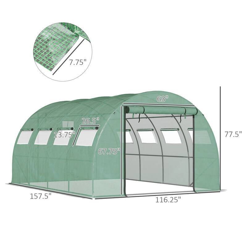 UV-Resistant Hoop Tunnel Tent Greenhouse Shed with Zipper Doors & Mesh Windows Garden Shed, Gardening Plant Hot House, Arch Roof