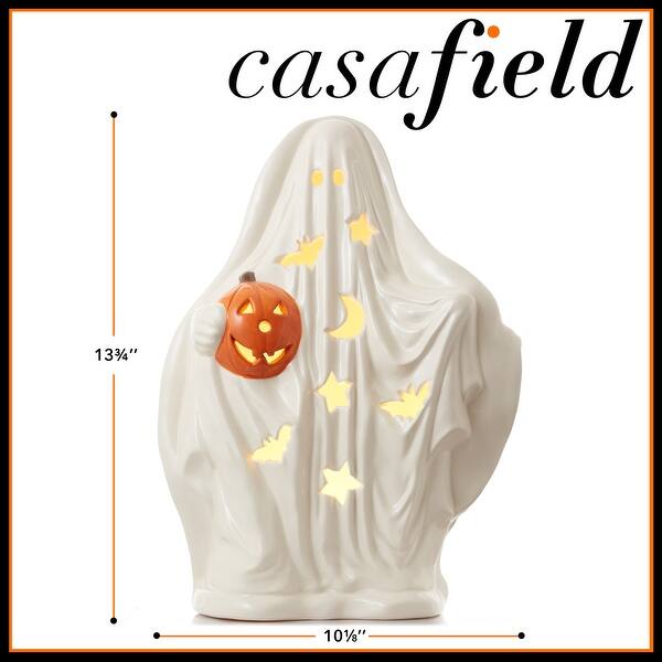 PreLit Ceramic Halloween Ghost Pumpkin HandPainted Tabletop Decor