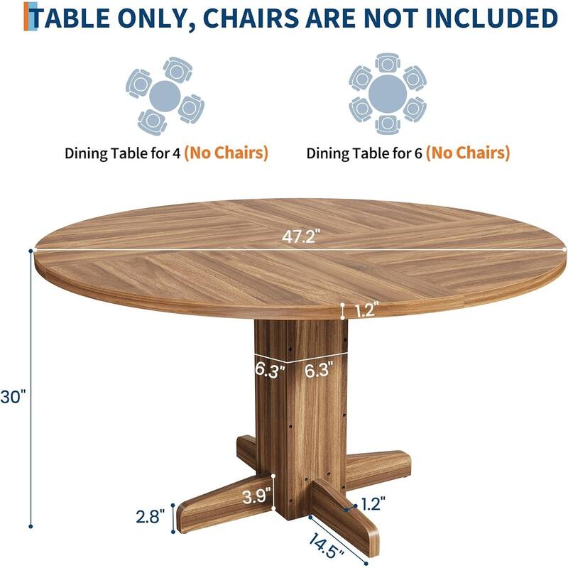 47 Inch Kitchen Round Dining Table for 4-6 People with Pedestal Base (Table Only)