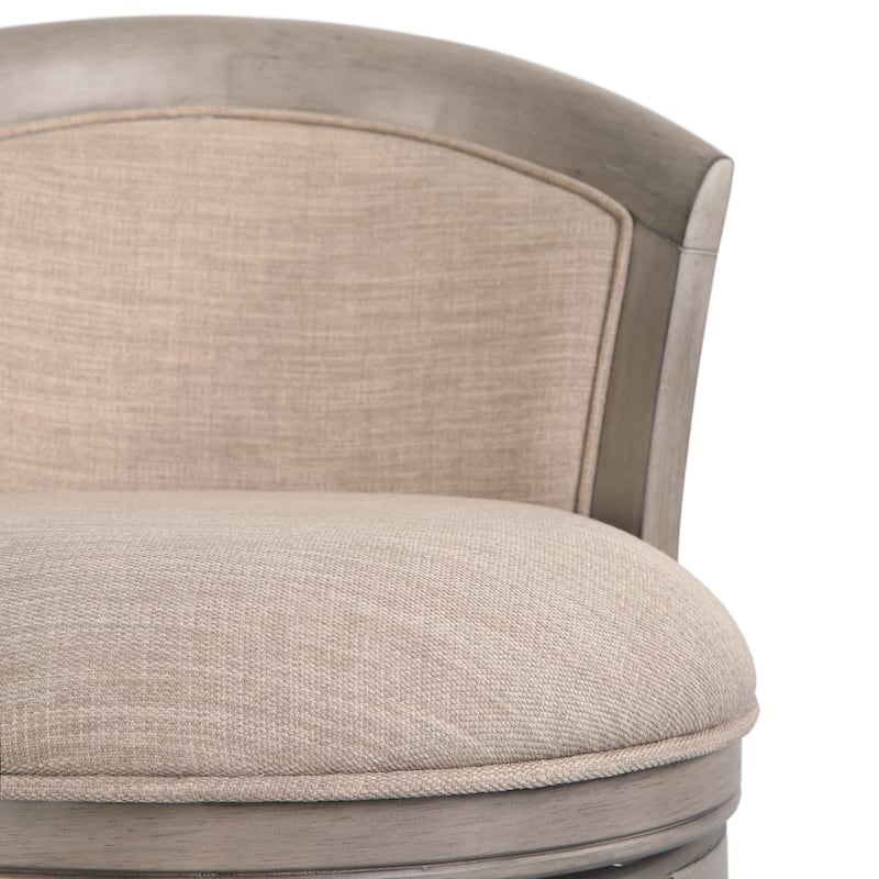 Emily Wood Upholstered Barrel-Back Bar Stool with Swivel Seat