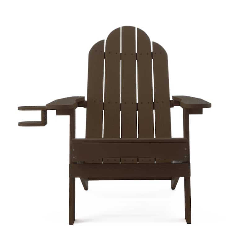 Eco-Friendly Patio Folding HDPS Plastic Outdoor Adirondack Chairs With Cup Holder - 35"D x 30"W x 36.2"H