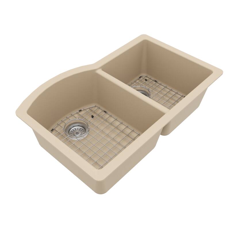 Karran Undermount Quartz 32 in. 60/40 Double Bowl Kitchen Sink Kit