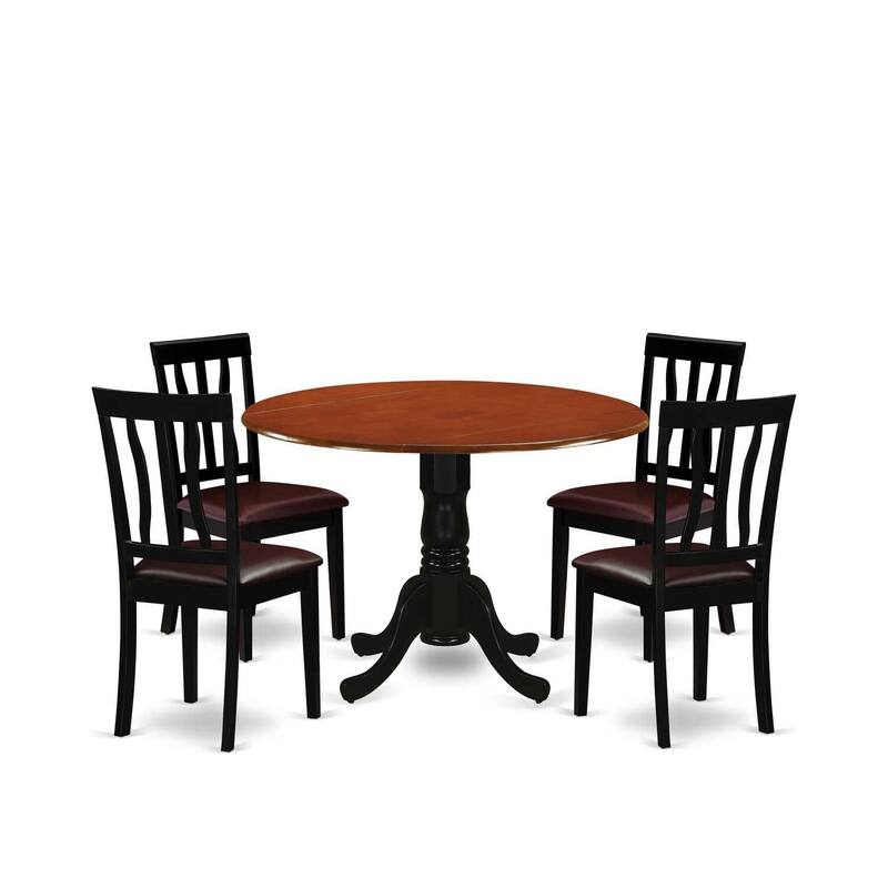 HomeStock 5-Piece Round Black and Cherry Finish Solid Wood Top Dining table with 4 Chairs
