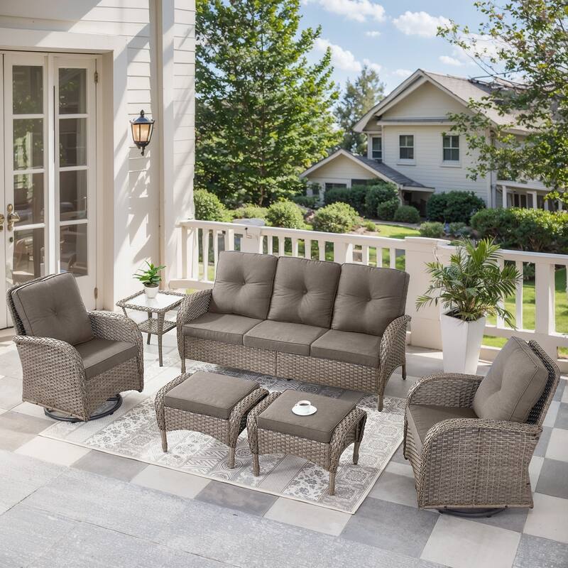 6 Pieces Outdoor Patio Furniture Set - Grey - Grey