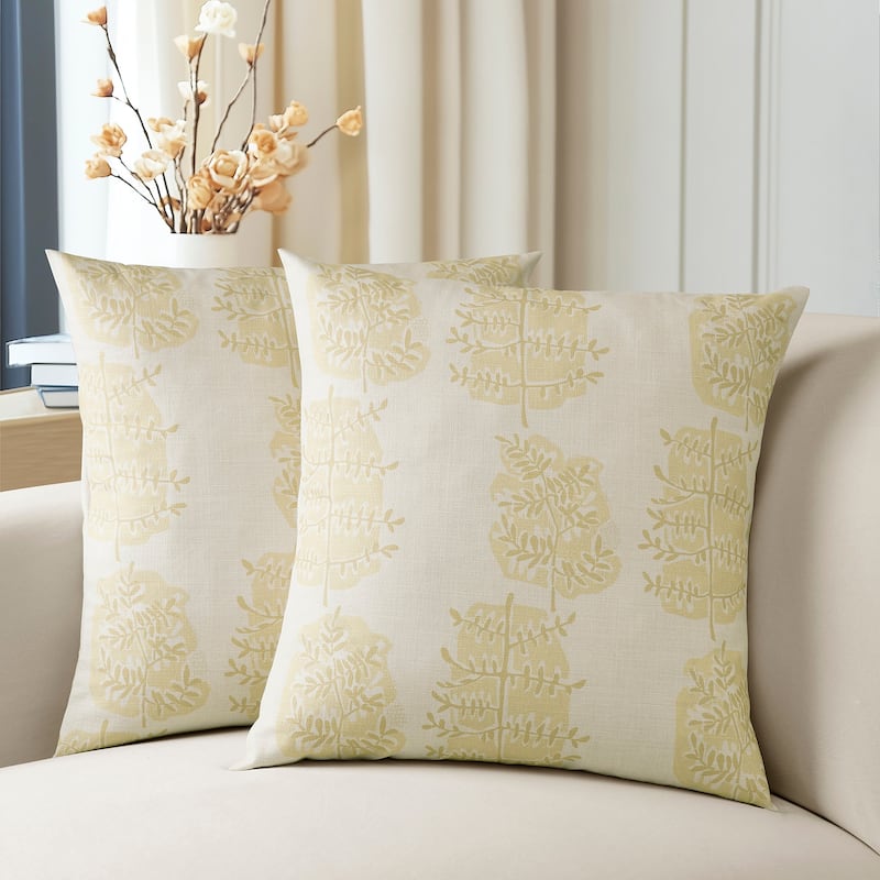 Exclusive Fabrics Printed Cotton Throw Pillow Covers 18 X 18 - Textured Decorative Pillow Covers (Set of 2) - Lucky Leaf Mushroom - 18 X 18