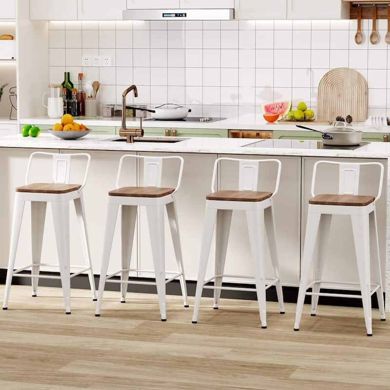 Counter Stools with Metal Frame Counter Height Bar stools with Low Back 24" Kitchen Bar Furniture Stools with Wooden Seat
