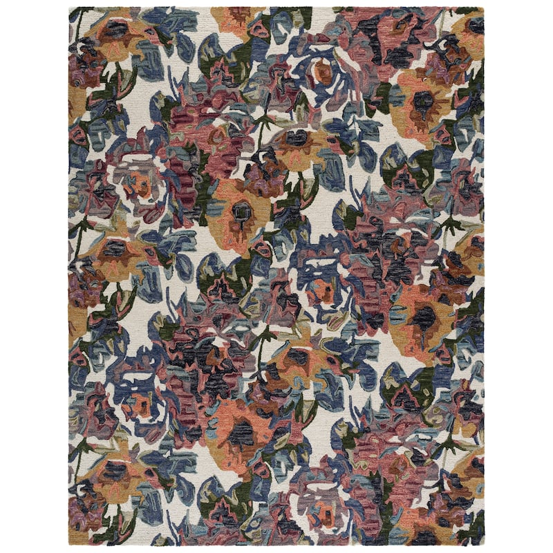 SAFAVIEH Handmade Blossom Lazara French Country Floral Wool Rug - 9' x 12' - Ivory/Blue